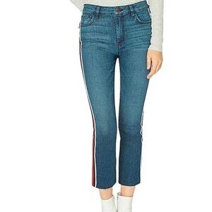 Sanctuary Denim Modern Crop straight jean with red racer stripe raw hem size 27